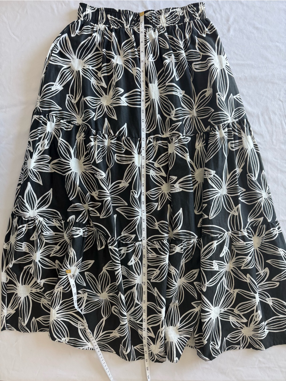 Black and White Floral Maxi Skirt - Elegant Tiered Design - Picture 5 of 6